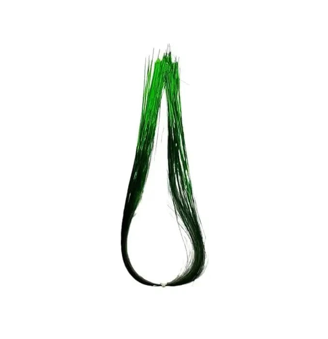 Tinsel Flash Tying Material in vibrant green, ideal for attracting fish in murky waters and low light conditions.