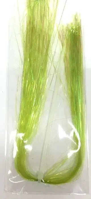 Tinsel Flash Tying Material in bright green strands for attracting fish in murky waters.