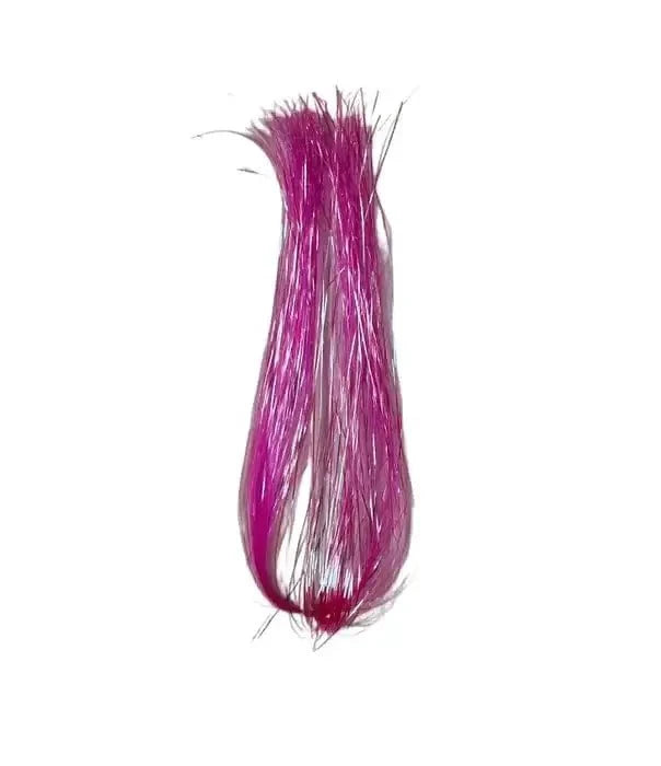 Tinsel Flash Tying Material in vibrant pink strands, ideal for attracting fish in murky waters.