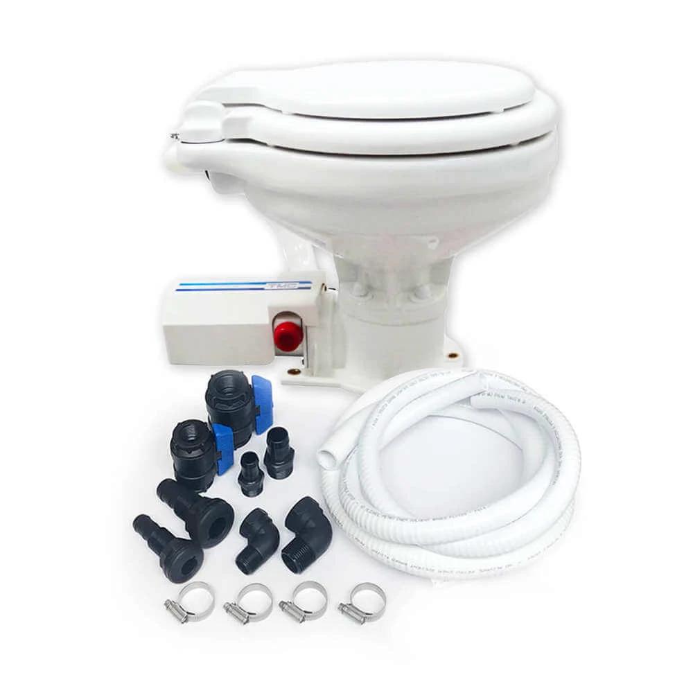 TMC electric toilet 12v - Soft Close- kit with installation components and hoses included.