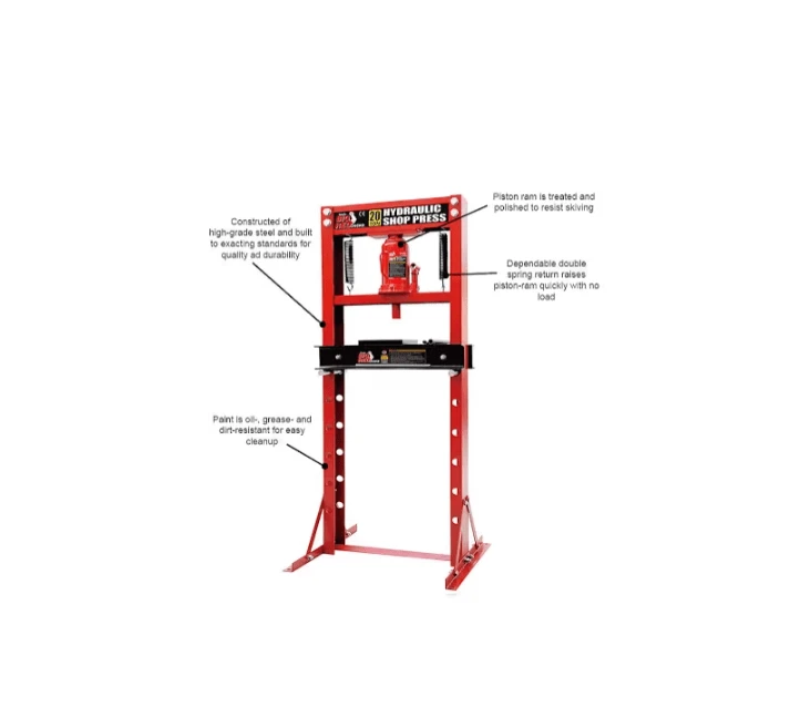 Torin - Big Red Hydraulic Press 20 Ton 150mm Stroke features high-grade steel construction for durability.