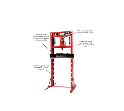Torin - Big Red Hydraulic Press 20 Ton 150mm Stroke features high-grade steel construction for durability.