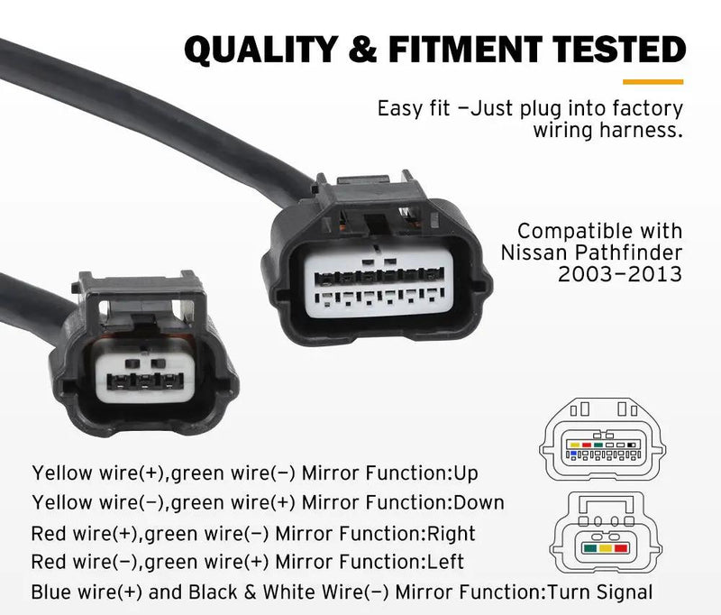 Towing Mirrors for Nissan Pathfinder MY 2003-2013 Black by salelink.co.nz