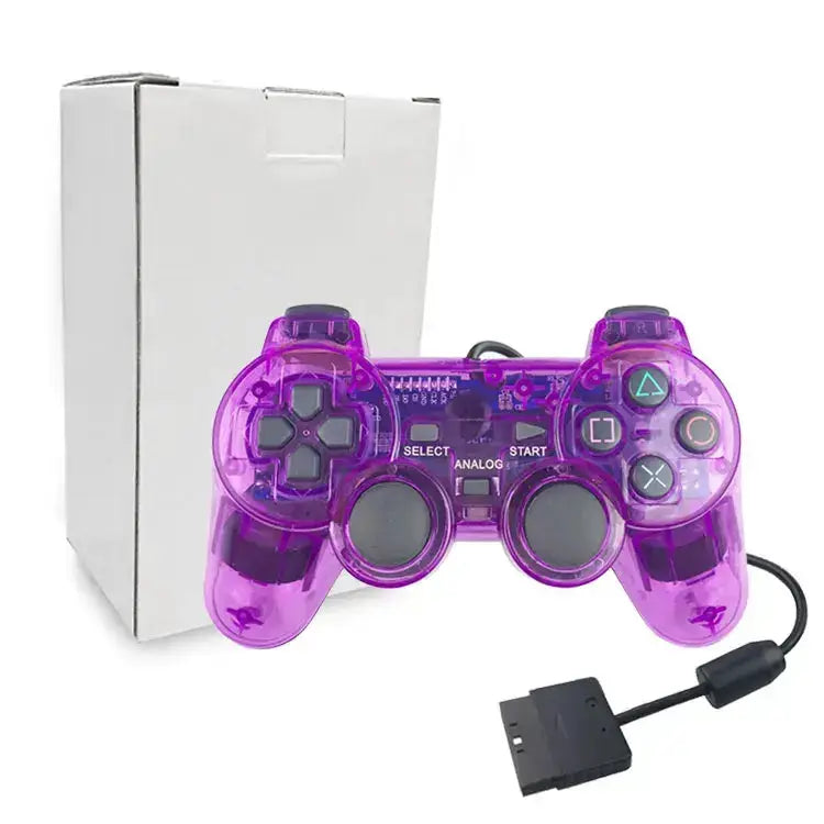 Transparent Blue PS2 Wired Controller – Dual Vibration (different colours available) by Habicare