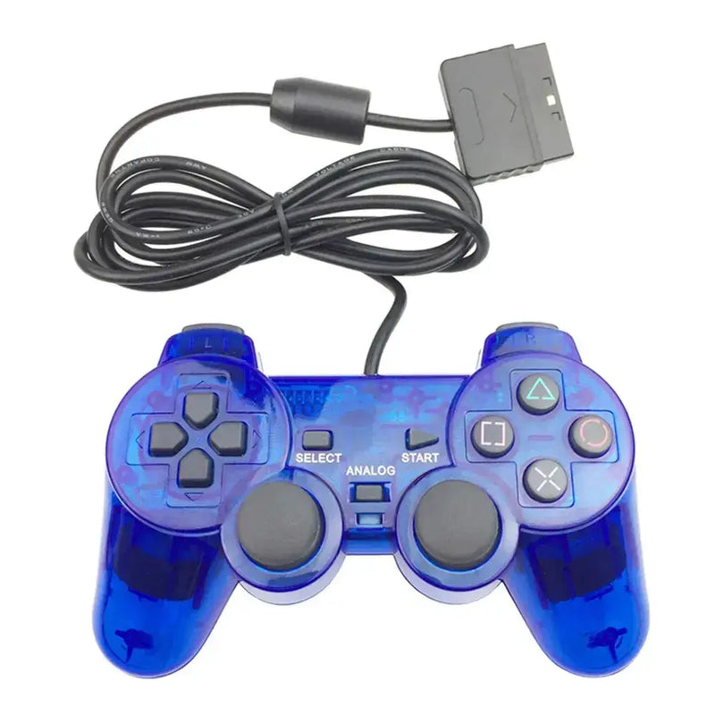 Transparent Blue PS2 Wired Controller – Dual Vibration (different colours available) by Habicare