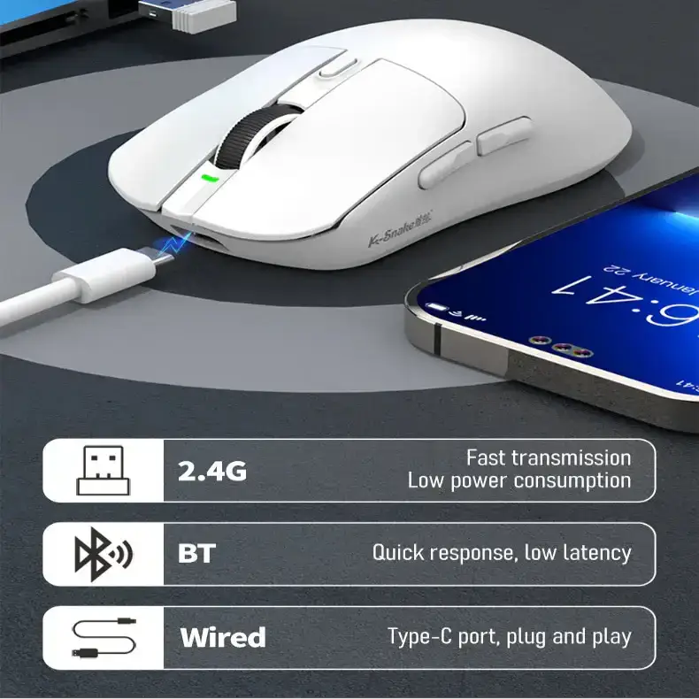 Tri-Mode Gaming Mouse – 12000 DPI (available in Black & White) by Habicare
