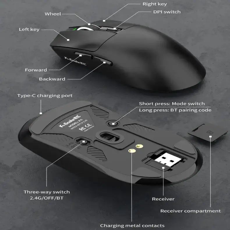 Tri-Mode Gaming Mouse – 12000 DPI (available in Black & White) by Habicare