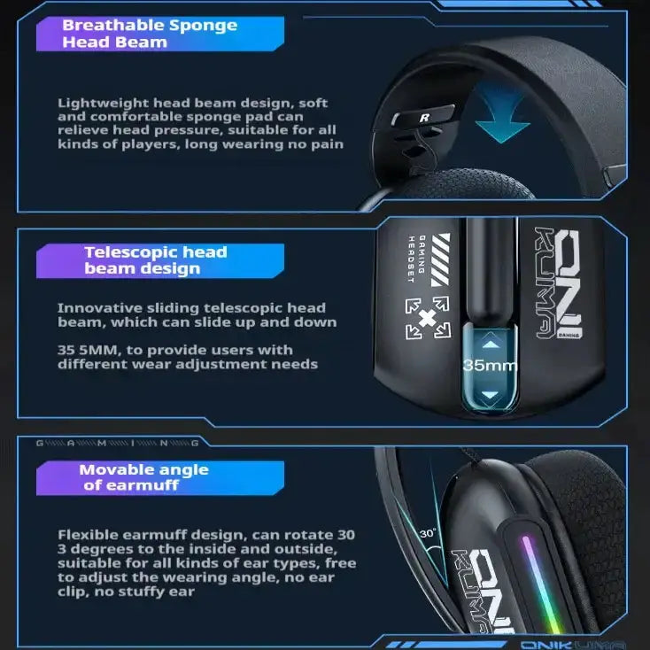 Tri-Mode RGB Gaming Headset – 2.4G Wireless & Wired, Long Life by Habicare
