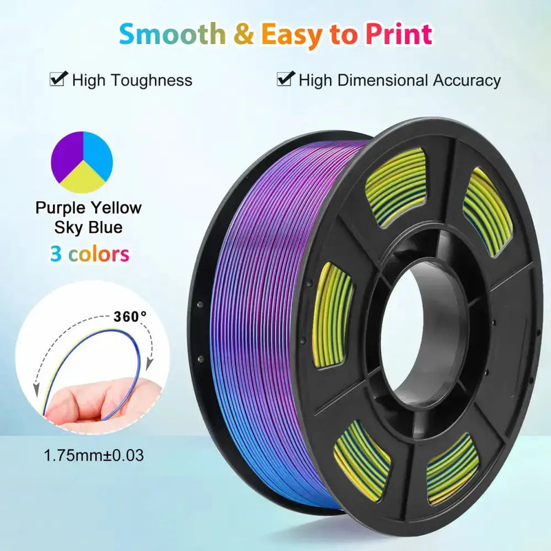 Tricolour Silk PLA 3D Printer Filament 1.75mm (250g) by Habicare