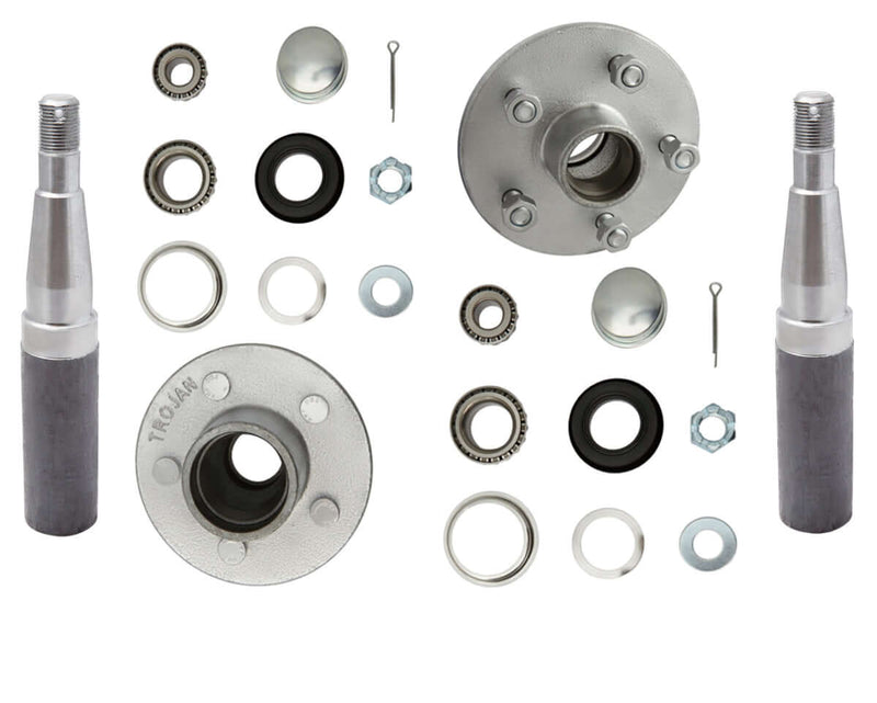 Trojan 1500kg Non-Braked Hub & Stub Kit - 5x4-1/2"x1/2" (Pair) components with bearings and accessories