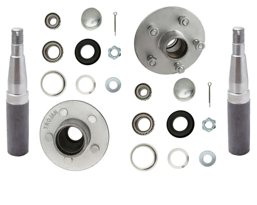 Trojan 1500kg Non-Braked Hub & Stub Kit - 5x4-1/2"x1/2" (Pair) components with bearings and accessories