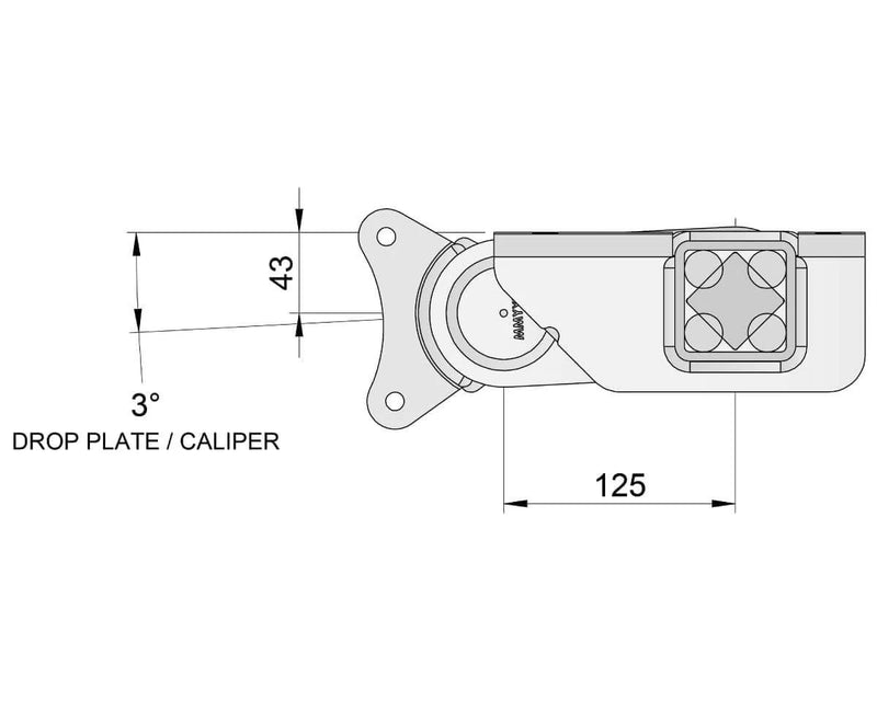 Technical drawing of Full Beam Duratorque, 1750kg, Straight Beam, Low-Rider drop plate and caliper design specifications.