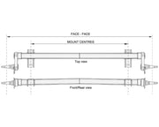 Full Beam Duratorque, 1750kg, Straight Beam, Low-Rider top and front view diagram with dimensions.