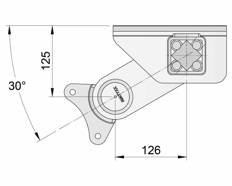 Technical drawing of Full Beam Duratorque, 1750kg, Top Hat showing dimensions and angles.