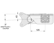 Diagram of a drop plate/caliper with measurements, ideal for Full Beam Duratorque applications.