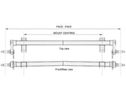 Diagram of Full Beam Duratorque, 2200kg, Straight Beam 275mm, Low-Rider with top and front/rear views.