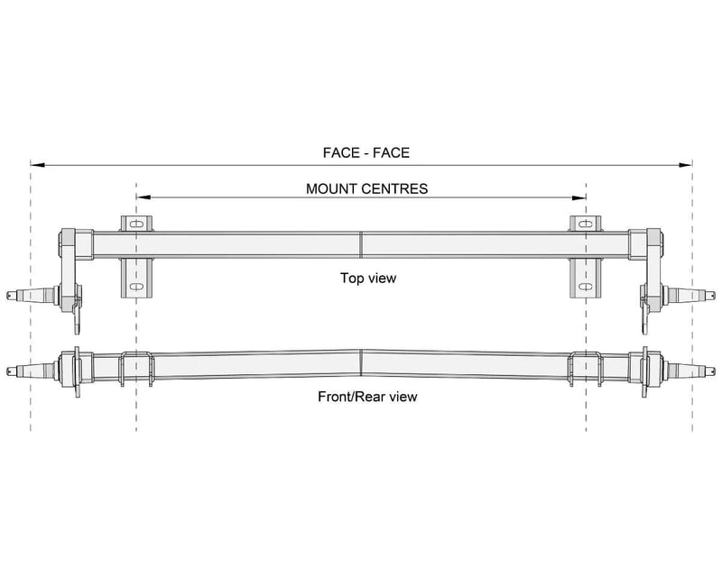 Diagram of Full Beam Duratorque, 2200kg, Straight Beam 275mm, Low-Rider with top and front/rear views.