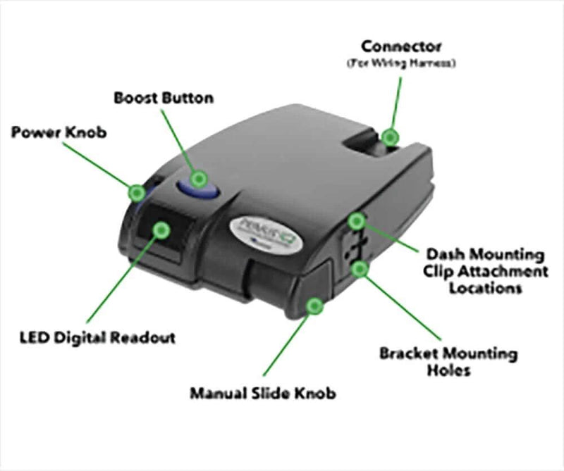 Tekonsha Primus IQ brake controller features including boost button, power knob, LED digital readout, and more.