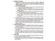 Warranty and liability terms document for goods purchased, including claims and installation responsibilities.