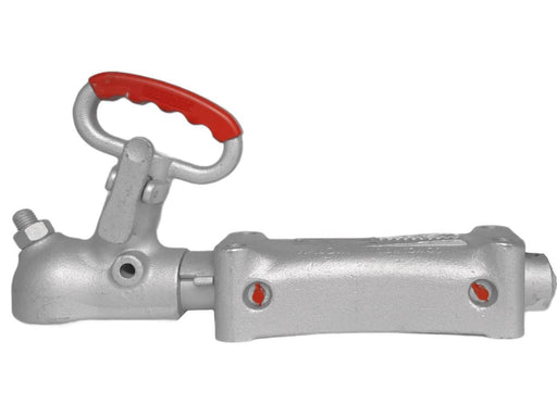 Override Coupling for Hydraulic, Spring Dampened - 2500kg - gray metallic coupling with red handle for secure connection.