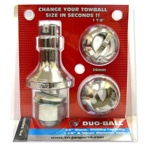 Tow Ball Duo-Ball 3/4" Shaft 2500kg Capacity with 1 7/8" and 50mm balls for easy size change.