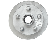 Disc-Braked Early Model Hub - 225mm 5x4-1/2x1/2" showing front view with bearing and seal specs.