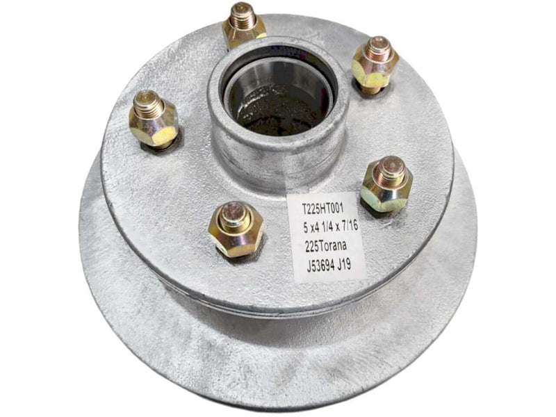 Disc-Braked Early Model Hub - 225mm 5x4-1/4x7/16" - 1 Only In Store, showing detailed hub design and specifications.