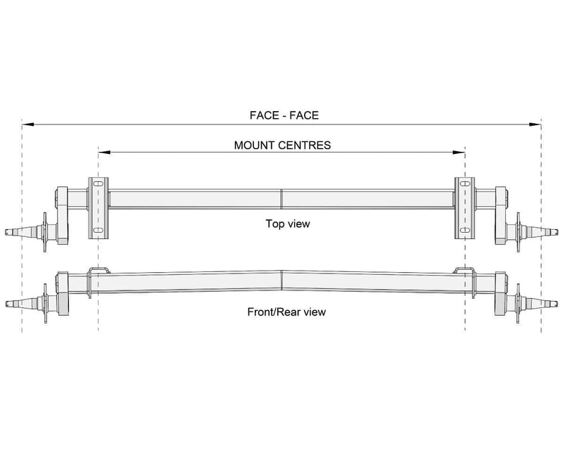 Full Beam Duratorque, 1750kg, 10" Electric Drum, Heavy Duty diagram showing top and front/rear views.