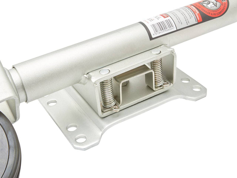 Jockey Wheel - Solid Wheel close-up showing multi-fit swivel bracket and spring mechanism.