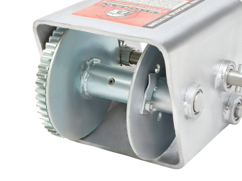 15:1 & 10:1 Wide Body Manual Trailer Winch close-up view showing the internal gears and high-quality components.
