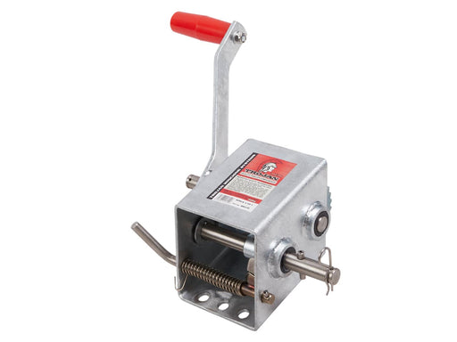 3:1 & 1:1 Manual Trailer Winch TR85700 shown with red handle and metal construction.
