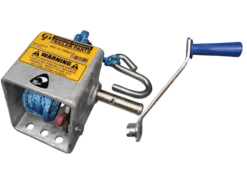 Cp Winch 1:1 260 Kg - 1 Handle & Rope compact pulling winch with integrated rope and durable construction.