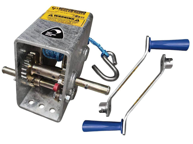 Cp Winch 10:1 1150kg - 2 Handles & Rope with gears and blue handles.