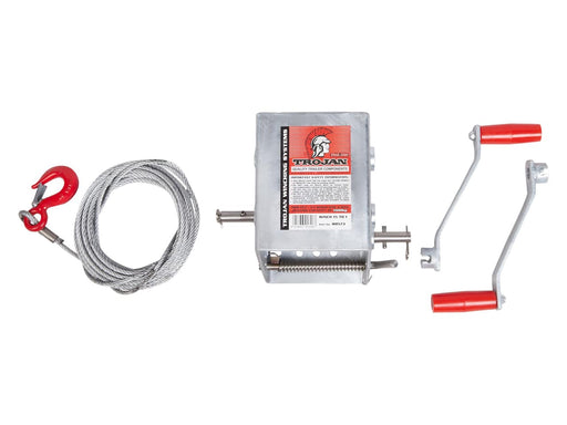 Manual Trailer Winches 15 to 1 Wide Body with winch wire and handles for easy operation.
