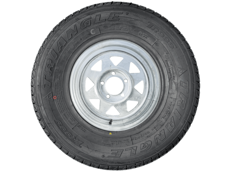 13” Wheel and Tyre assembled Centre: 5 x 4 1/2”, Tyre: 175 x 13” x 8 ply, 740kg tyre , Galvanised Rim T522075