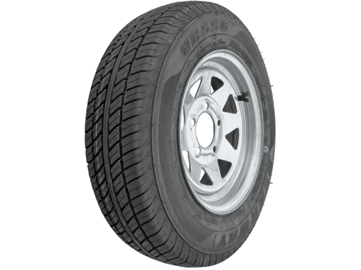 13” Wheel and Tyre assembled Centre: 5 x 4 1/2”, Tyre: 165 x 13” x 8 ply, 685kg tyre , Galvanised Rim.