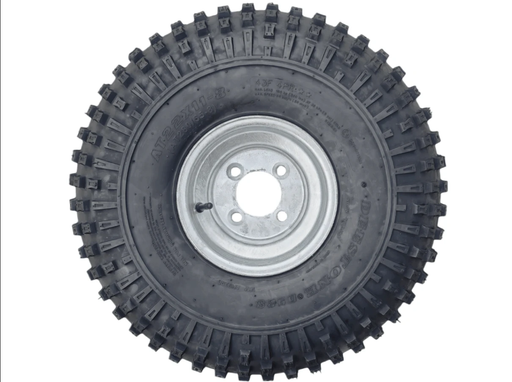 8” Wheel and Tyre assembled Centre: 4 x 4” with knobbly tyre and galvanised rim