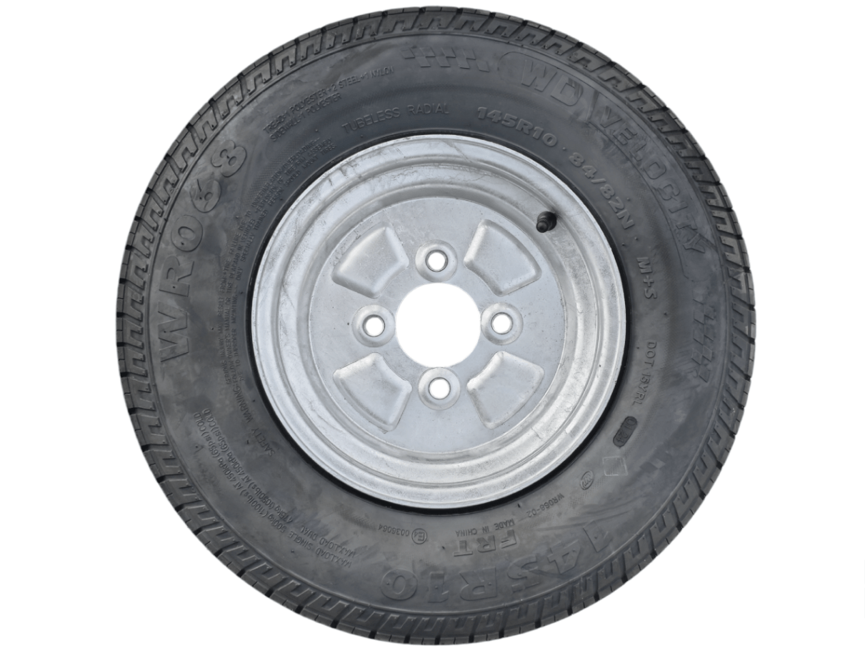 10” Wheel and Tyre assembled Centre: 4 x 4”, Tyre: 145 x 10” pneumatic tyre , Galvanised Rim - Action Outdoors Kiwi