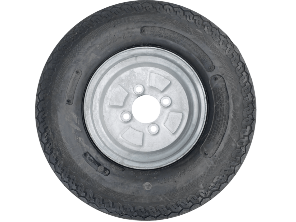 10” Wheel and Tyre assembled Centre: 4 x 4”, Tyre: 500 x 10” pneumatic tyre , Galvanised Rim - Action Outdoors Kiwi