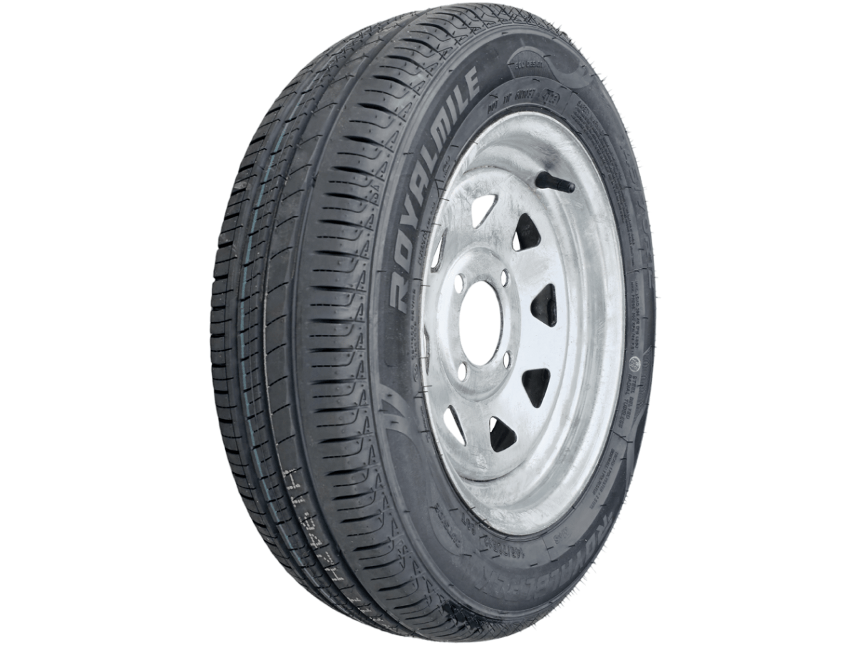 12” Wheel and Tyre assembled Centre: 4 x 4”, Tyre: 145 x 12” x 4 ply, 375kg tyre , Galvanised Rim - Action Outdoors Kiwi