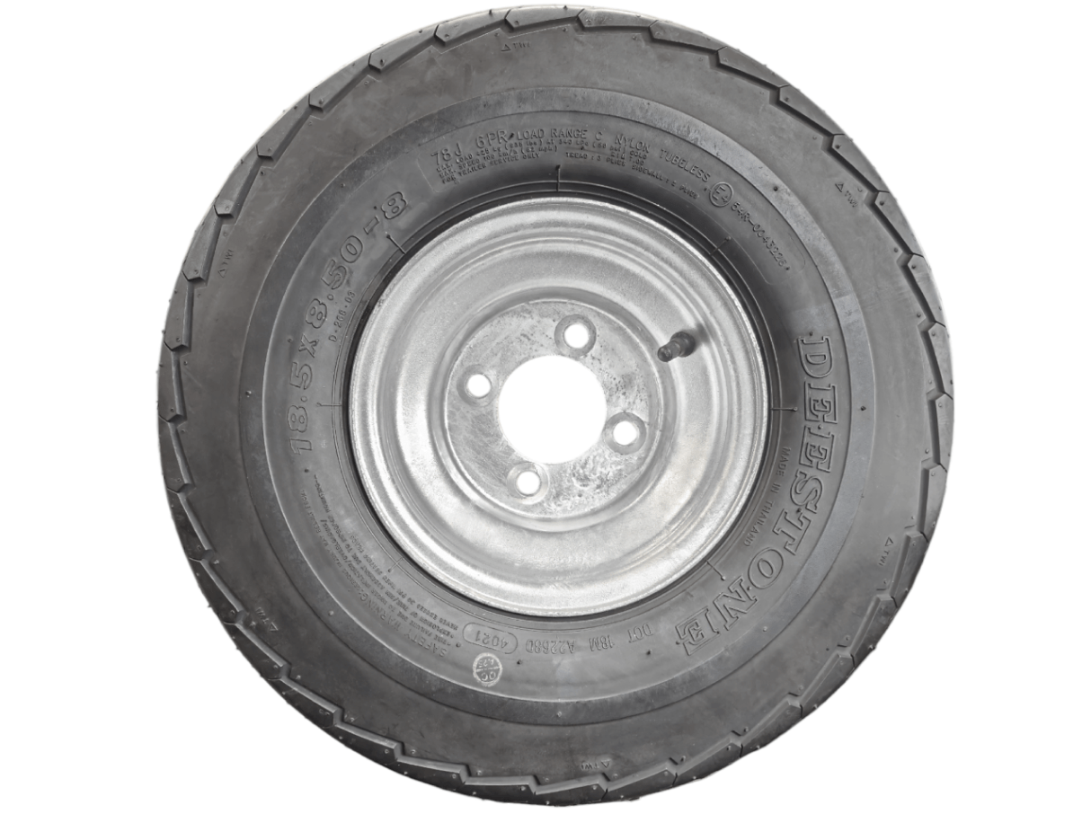 8” Wheel and Tyre assembled Centre: 4 x 4”, Tyre: 18 x 850 x 8” pneumatic tyre , Galvanised Rim - Action Outdoors Kiwi