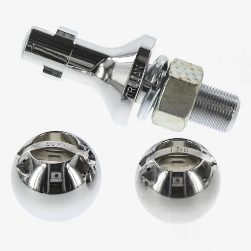 Image of Trojan Tow Ball Duo-Ball 1" Shank towing accessory with two chrome tow balls and a connector.