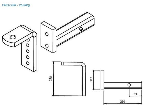 Trailer Ball Mount - 215x250mm - 2500kg diagram showing dimensions and design details.