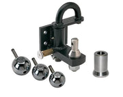 Pintle hitch PH-2 with chrome balls and fitting attachments for towing and hauling.