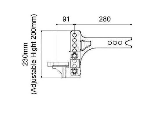 Pro Towball Mount Adjustable Heavy Duty technical drawing showing dimensions 230mm height and 280mm width.