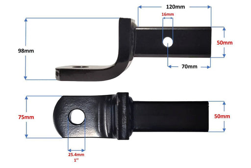 Tow Ball Mount HR TBM 65111 dimensions with length and width measurements for towing applications.