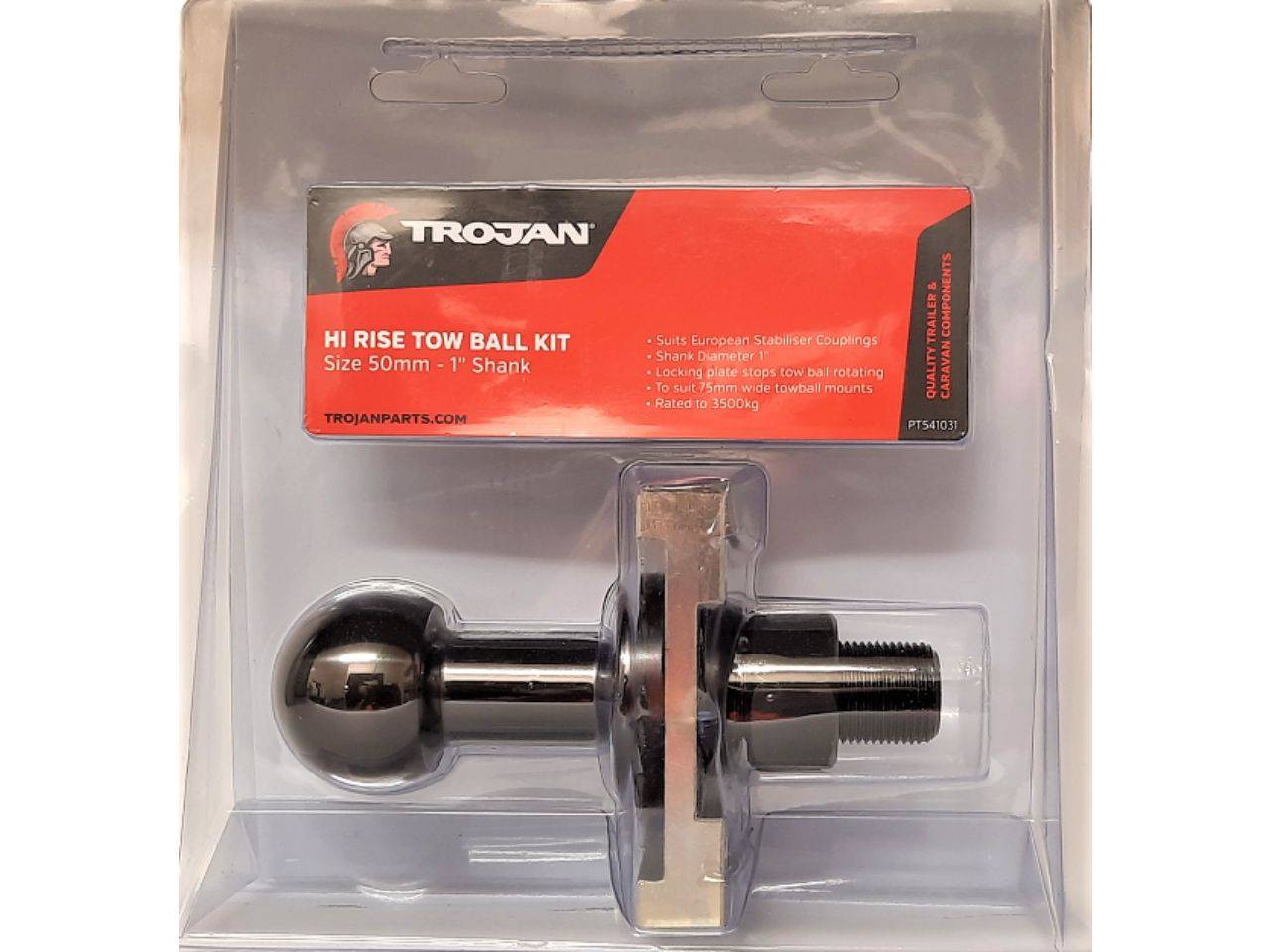 Trojan Tow Balls Kit T/BALL 50MM X 1” BLK 3500KG Tall kit