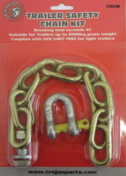 Trailer Safety Chain Kit for up to 4000kg, including 7mm diameter chains and 10mm shackle for trailers up to 4000kg.