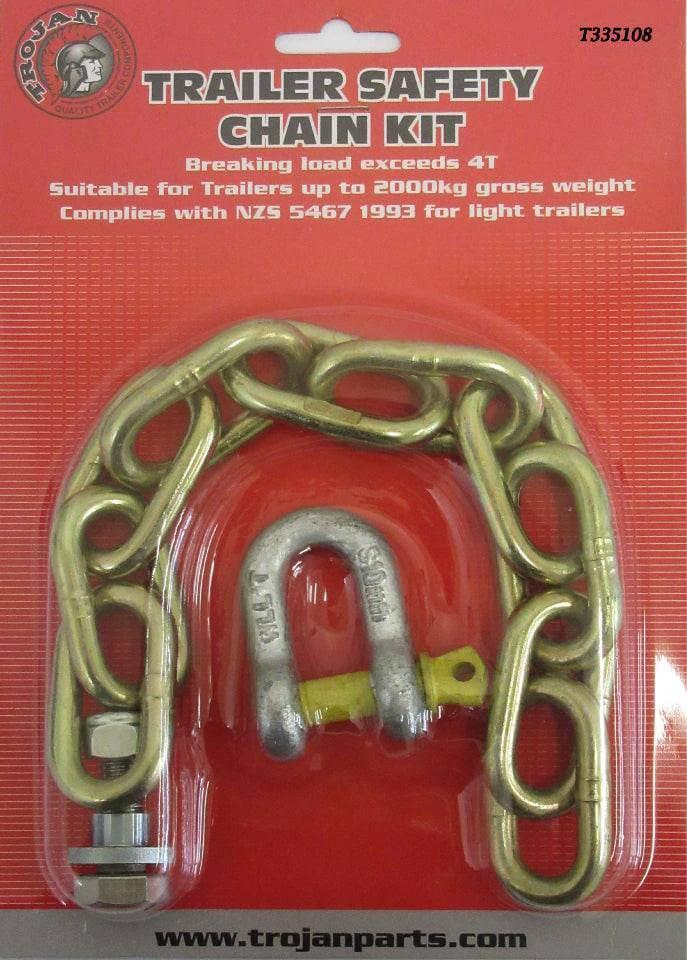 Trailer Safety Chain Kit for up to 4000kg, including 7mm diameter chains and 10mm shackle for trailers up to 4000kg.