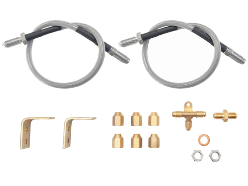 Brake Hose and Fitting Kit Single Axle S/Steel components, including hoses and fittings for hydraulic braking systems.